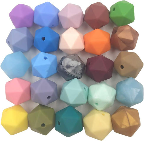 50pcs 14mm Silicone Polyhedron Pearl Beads Silicone Icosahedron Beads for Keychain Mom Necklace Making DIY Craft Jewelry Beading Accessory...