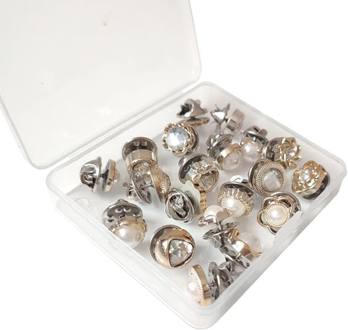 20Pcs Women Shirt Brooch Buttons Pearl No Sew Button Pins Safety Rhinestones Mini Brooch Pins Cover up Button(Rhinestone and pearl buttons)...