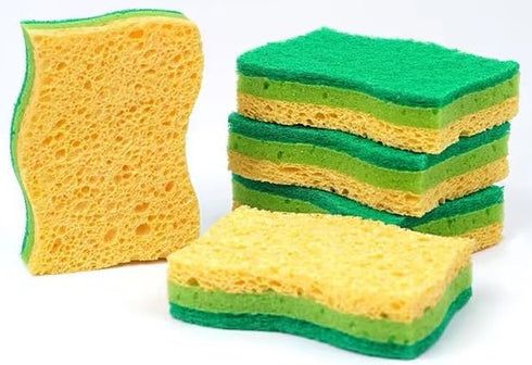 Graham & Ash Co 6 Pack Natural Sponges Plant Based Wood Pulp Non Scratch Sisal Scrubber for Kitchen Bathroom and All Surfaces (6, Blue & Yellow)...