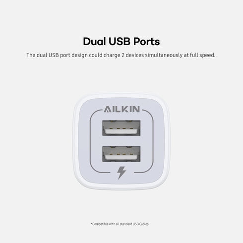 USB Wall Charger, Charger Adapter, AILKIN 2-Pack 2.1A Dual Port Quick Charger Plug Cube for iPhone 15 14 13 12 11 Pro Max 10 SE X 8 7 Plus Samsung...