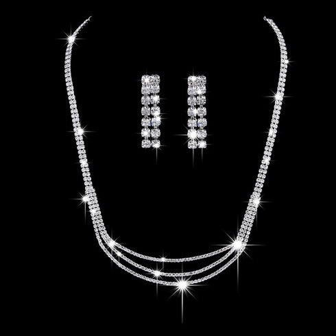 Bridal Necklace Earrings Set Layered Crystal Necklace Rhinestone Dangle Earrings for Women Fashion Jewelry Set for Bride Bridesmaid...