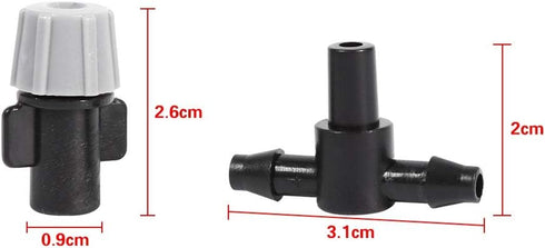 20pcs 3 Way Atomizing Nozzle, Adjustable Misting Drippers Connector Emitter Drip System with 4/7 Joint for Patio Lawn Greenhouse Vegetable Irrigat...