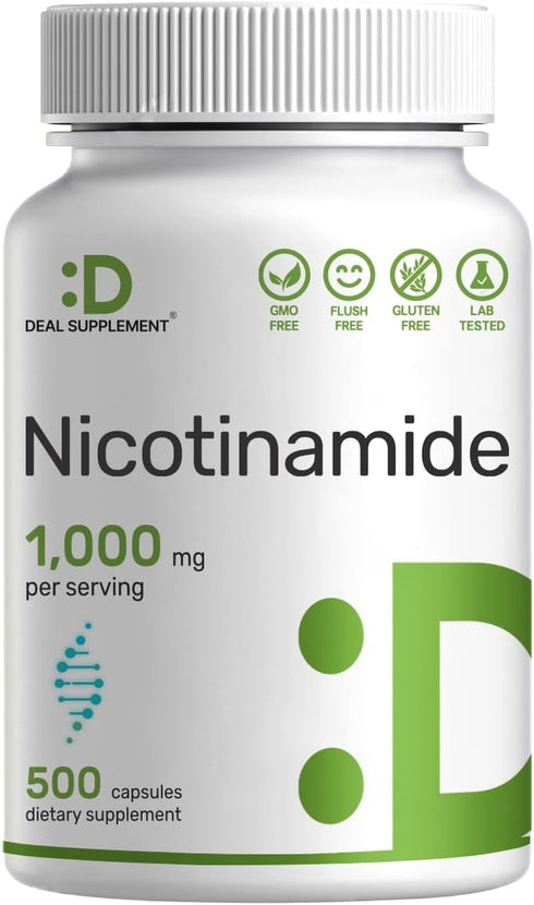 Vitamin B3 Nicotinamide 1,000mg Per Serving – 500 Capsules, Flush Free Niacin, Essential B3 – Supports Healthy Skin & Energy Production – Non-GMO...