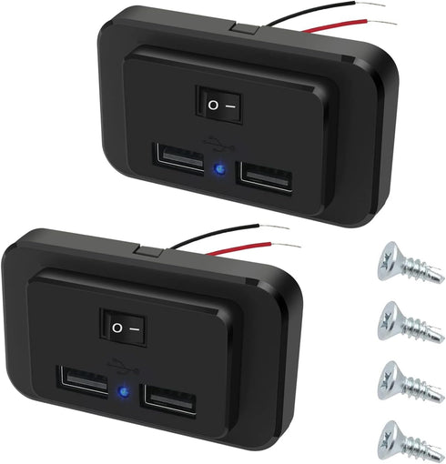 2 Pack Dual USB Car Charge Adapter 12V-24V Quick Car Charger Socket Power Outlet with Cap 4.8A Adapter Multiple Ports for Bus, RV, Boat, Golf Cart...