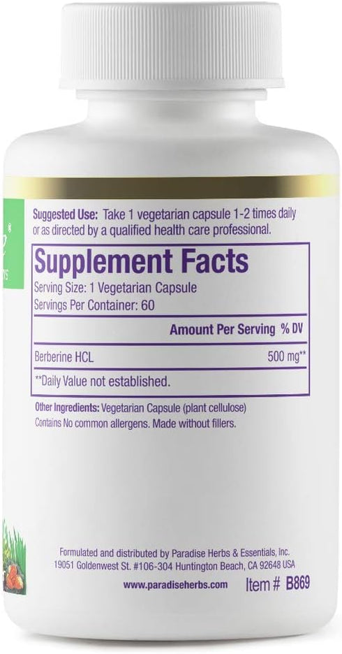 Paradise Herbs, Berberine Extract, 500 mg, Pure & Potent Berberine Supplement, Vegan, Non GMO, Gluten Free, 60...