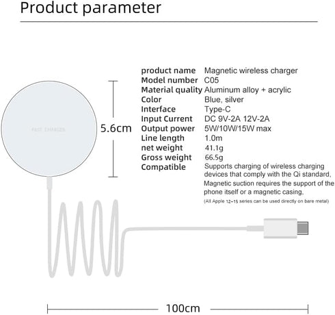 15W Magnetic Wireless Charger for iPhone 12/13/14/15 Series Fast Charging Pad Travel Portable...