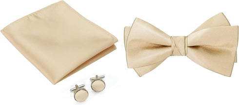 Bow Ties for Men, Men’s Pre-Tie Bow Tie Satin Silk Adjustable Bow Tie Cufflinks Handkerchief Sets With Gift Box...