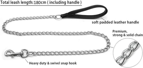 Beirui Premium 6 Foot Chain Heavy Duty Dog Leash - Soft Padded Handle Lead - Perfect Basic Leashes for Large & Medium Size Pets Walking,Traffic Tr...