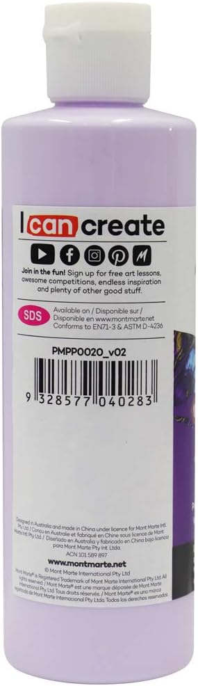Mont Marte Premium Pouring Acrylic Paint, 240ml (8.11oz), Light Purple, Pre-Mixed Acrylic Paint, Suitable for a Variety of Surfaces Including Stre...