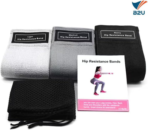 Resistance Bands - Exercise Workout Bands with Non-Slip Design - Set of 3 Levels - for Legs, Hips & Glutes - B2U Fitness...