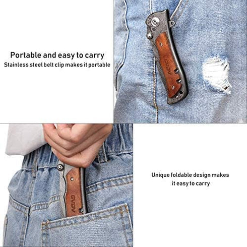 GVDV Pocket Folding Knife for Men, 3.5” Blade 7Cr17 Steel Pocket Knives& Folding Knives with Safety Liner-Lock, Tactical Camping Hunting Fishing S...