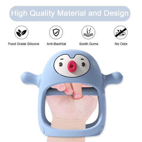 Smily Mia 2pack Penguin Teether for Babies 0-6Month, Silicone Teething Mittens&Baby Chew Toys for 3-6Month, Shower Gift for Baby Boys, Blue+Grey...