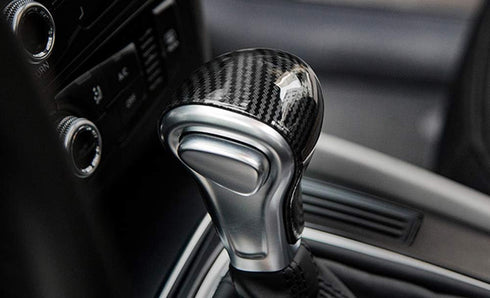 iJDMTOY 2pc Set Glossy Black Carbon Fiber Pattern Shift Knob Cover Shell Compatible with Audi 2013-2016 A4 A5 Q7, 2012-2015 A6 A7, 2013-2017 Q5, e...