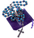 Nazareth Store Men Deep Blue Crystallized Beads Rosary Handmade Prayer Necklace Holy Soil Medal and Cross Crucifix...