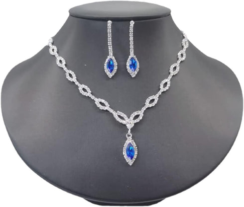 Unicra Silver Bride Wedding Jewelry Sets Blue Crystal Bridal Necklace Earrings Set Rhinestone Prom Costume Jewelry Set Choker Necklace for Women a...