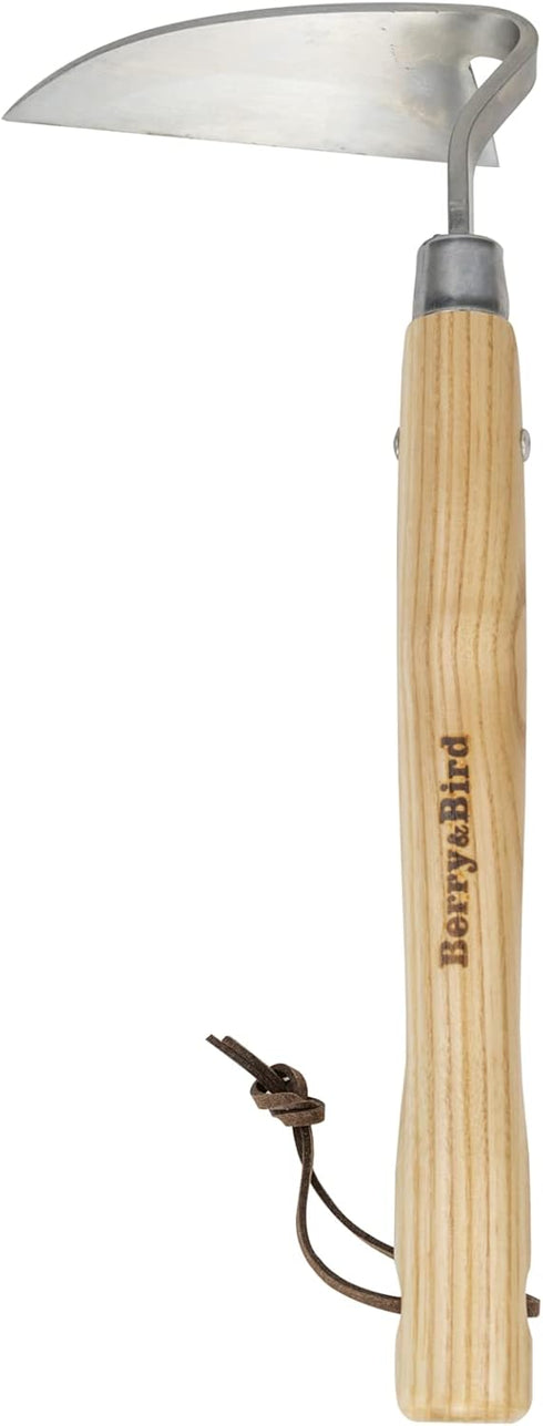 Berry&Bird Japanese Weeder-Scraper-Hoe, 12.67-Inch Gardening Sickle Hoe, Stainless Steel Bent Angle Weeding Sickle, Weeder Hoe with Ergonomic Ash ...