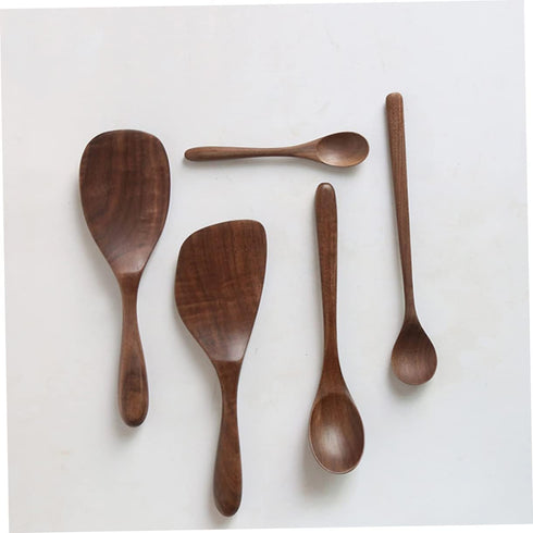 Black Walnut Cutlery Set Flatware Kitchen Tool Wood Scoop Wooden Rice Spoon Honey Spoon Black Walnut Spoon Kitchen Cooking Scoop Cooking Utensils ...