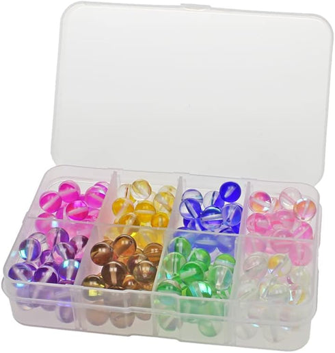 200pcs 8mm Glass Beads Kit Round Loose Crystal 8 color Synthetic Moonstone Beads for Bracelet Necklace Earrings Jewelry Making...