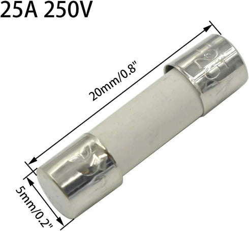 25A 250V Ceramic Fuse 5x20mm Cartridge Fast Blow Tube for Power Strip Experiment Circuit Appliance Repair - (10 Pcs)...