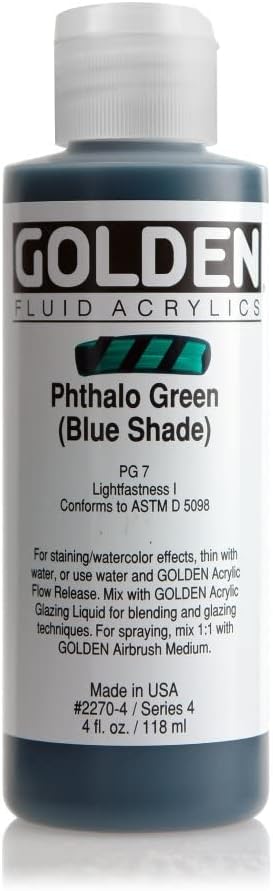 Golden Fluid Acrylic, 4 ounce bottle, Phthalo Green Blue Shade (2270-4)...