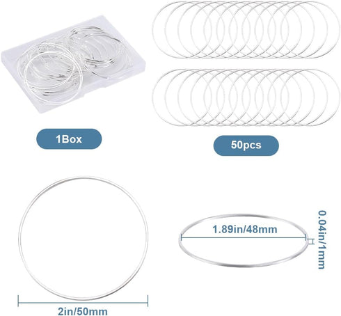 50Pcs 50mm Round Beading Hoops Beaded Earring Making Hoops Silver Ear Brass Link Hollow Frame Circle Rings for DIY Jewelry Making Earring Bulk Key...