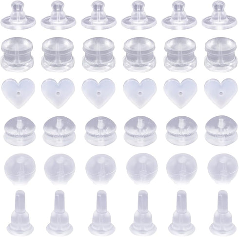 200Pcs 5 Styles Clear Earring Backs Small Back Earring Stoppers Silicone Soft Full Covered Ear Nuts Round Heart Shaped Transparent Earring Stopper...