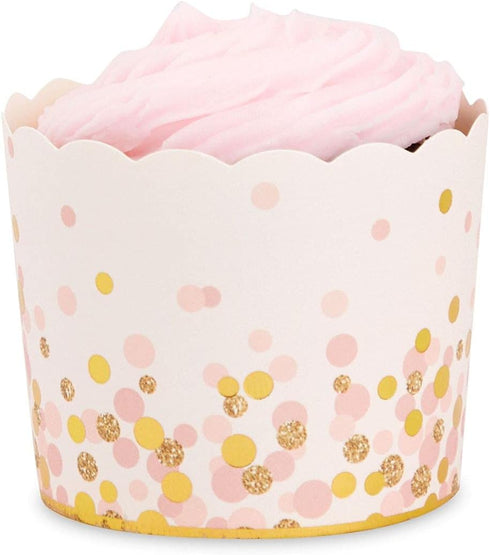 50 Pack Pink and Gold Polka Dot Cupcake Liners Wrappers, Muffin Paper Baking Cup for Wedding & Birthday...