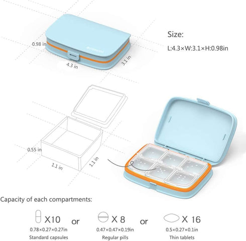 Waterproof Pill Case - Travel Pill Organizer Small Pill Box with Removable Compartments - Portable Pill Container Outdoor Pill Holder (Green B)...