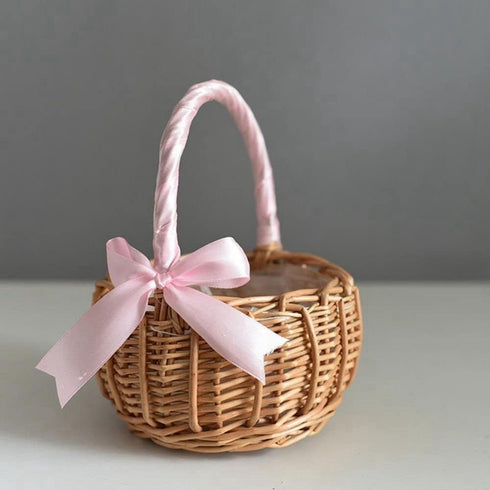 Wicker Rattan Flower Basket,Wedding Flower Girl Basket Hand Woven Flower Basket Decoration,Candy Storage Basket Home Decoration(L,white)...