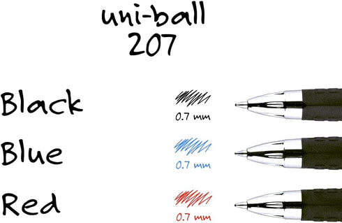 Signo 207 Retractable Gel Pens by Uni, Medium 0.7mm, Includes 4 Black, 3 Blue, 1 Red...