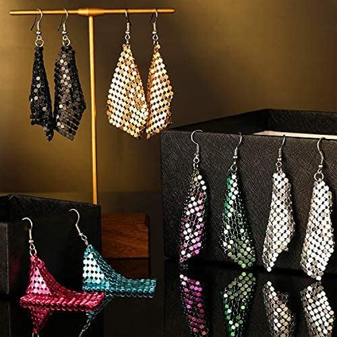 6 Pairs Sequin Dangle Earrings Mesh Grid Tassel Drop Earrings Colorful Sequin Earrings for Women (Large, Simple Style)...