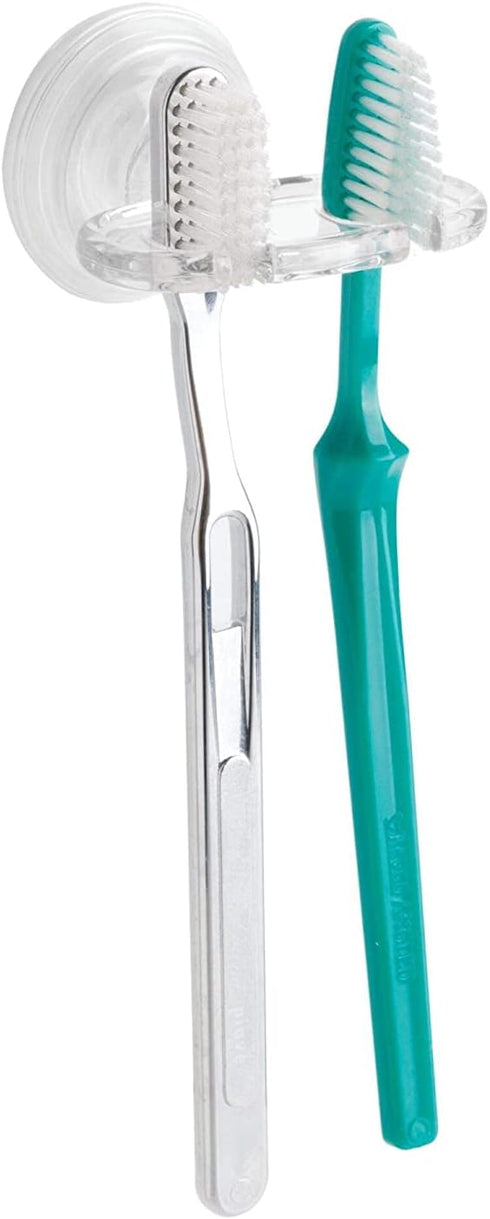 iDesign BPA-Free Plastic Bathroom Suction Toothbrush Holder - 2.75" x 2.25" x 2", Clear...