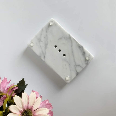 Natural Smooth Real Marble Soap Dish/Facial Sponge Holder/Bathroom Makeup Sponge Tray with Draining Hole (White Carrara)...