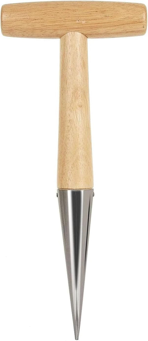 Hand Dibber Stainless Steel Sow Dibbler with Wooden Handle Garden Hole Punch Dibbler Tool for Planting Flowers Tulips, Transplanting Plants,Transp...