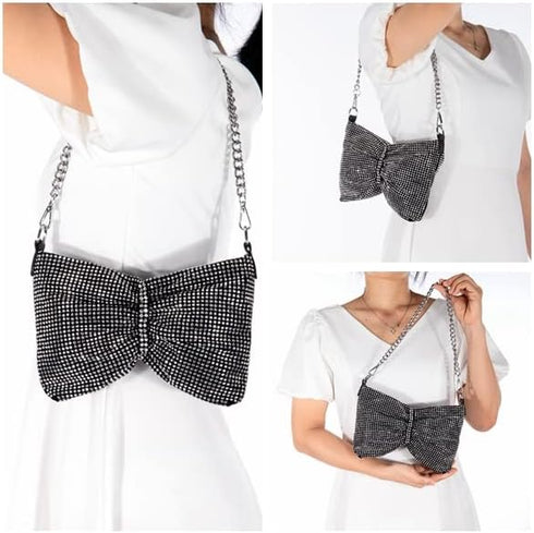 Ayliss Women Rhinestone Handbag Clutch Crystal Mini Bowknot Evening Purse Bag Top Handle Shoulder Party Bag Pouch Chain...