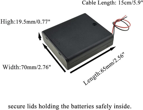 HAHIYO 6V AA Battery Holder Bundle with Wire Sturdy Cover Flexible Springs Contact Build-in Switch Batteries Black Case Easy Install 3 Pieces for ...