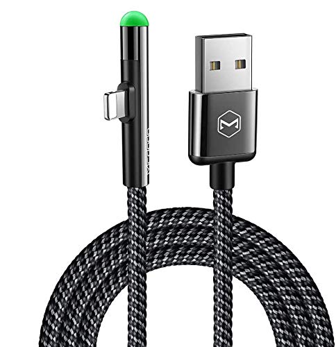 mcdodo Right Angle Design Extra Long Gaming Charger Cable with Green LED Light USB Charging& Syncing Cord Compatible iPhone Xs MAX XR X 8 8 Plus 7...