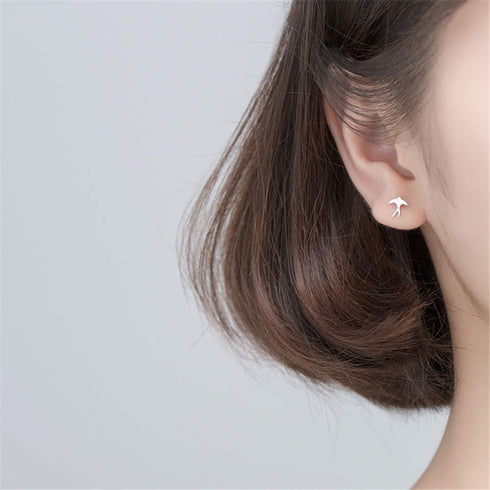 Swallow Bird Sterling Silver Earrings for Women Cute Hummingbird Cuff Wrap Crawler Climber Stud Earrings Asymmetrical Brushed Animal Post Pin Deli...