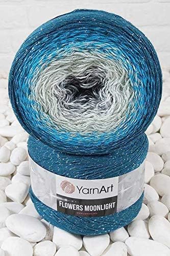 YarnArt Flowers Moonlight Glitter Cotton Yarn, Soft, Rainbow Crochet, Metallic Lurex handknit Shiny, Silvery Cake, Multicolor Cotton,1 Skein Weigh...