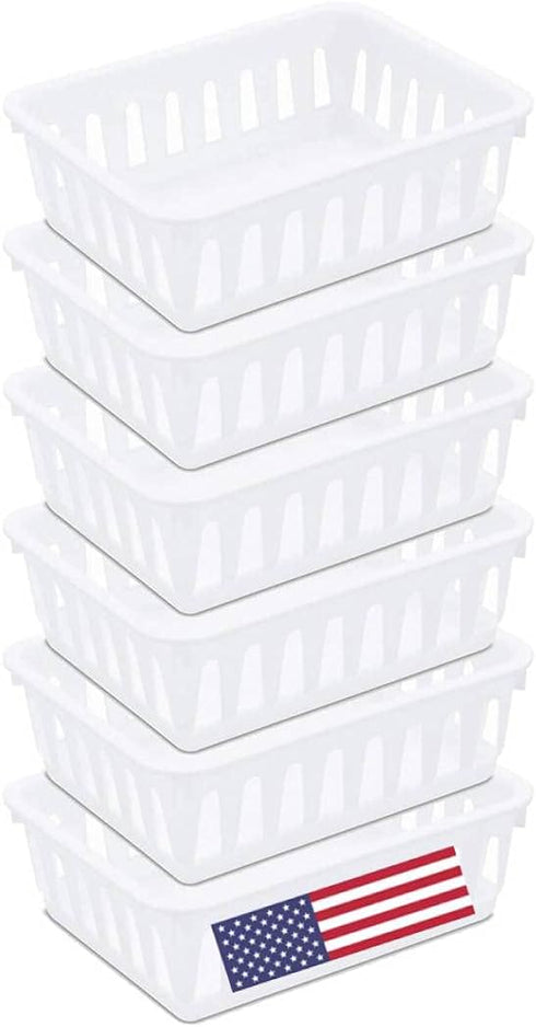 Tribello Mini Plastic Baskets for Organizing, White Drawer/Closet Storage Tray, Size 6 x 5 x 2 - Pack of 6 - Made in USA...