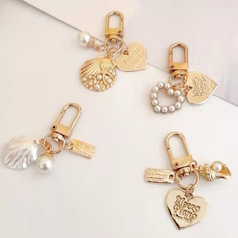 jojofuny Key Chain for Women Ladies 4 Pcs Pearl Shell Shape Key Ring Lovely Keychains for Girls Dree up Accessories...