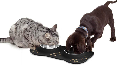 Pet Deluxe Dog Bowls Stainless Steel Dog Bowls with No Spill Skid Resistant Silicone Mat, 24oz 48oz Dog Food and Water Bowl Set Feeder Bowls for S...