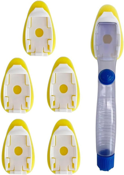 Dish Wand Soap Dispenser with 6 Refill Sponge Replacement Heads, Dish Brush Handle for Cleaning Dishes, Kitchen Dishwashing Sponge Brush, Bottle B...