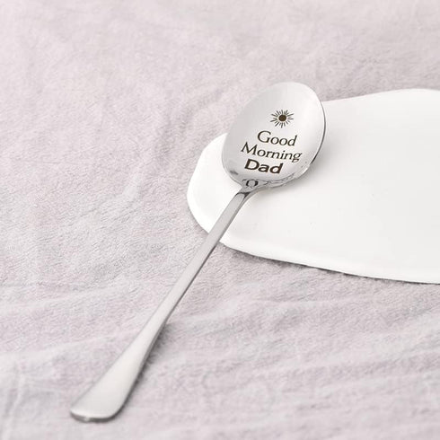 Good Morning Dad Spoons Gifts, Best Dad Gifts Ideas for Men Husband Father Daddy Fathers Day Birthday Gifts Cute Tea Soup Cereal Spoon Engraved Sp...