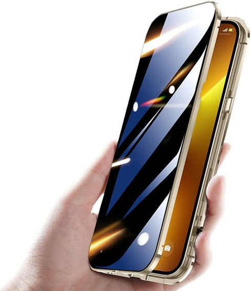HENGHUI Anti-Peep Lockable Case for iPhone 14 Pro Max - Magnetic Glass, Camera Lens & Privacy Screen Protector, Bumper Cover (Gold)...