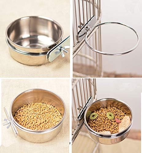 Pet Feeder Water,10oz 20oz 30oz Bird Hamster Small Animal Cup with Holder,2PC Stainless Steel Bowls,Each 10oz Cage Coop Hook Cup for Small Animal ...