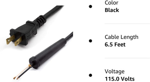 Power Tool Replacement Cord SJT, 18 GA AWG, 2 Wire, 6 1/2 ft, 2 Prong, with Stripped Ends and Rubber Strain Relief Boot...