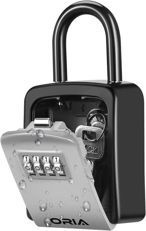 ORIA Key Lock Box, Key Safe Box, 4 Digit Combination Key Storage Lock Box Waterproof, 5 Keys Capacity with Removable Shackle for Indoor Outdoor, S...