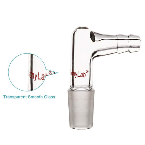 stonylab Glass 90 Degree Vacuum/Gas Adapter, Borosilicate Glass Bent Inlet Adapter with 14/20 Inner Joint and Hose for Laboratory Lab Supply...