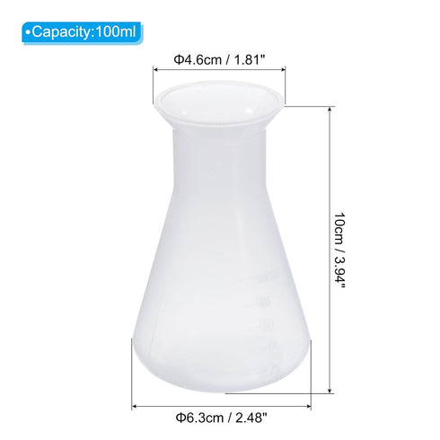 PATIKIL 100ml Plastic Erlenmeyer Flask, 2 Pack Wide Mouth Conical Flask for Laboratory, Clear...